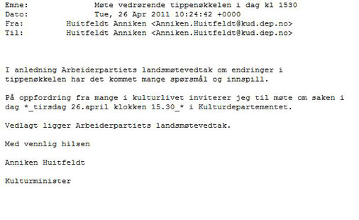 Mail fra Kulturministeren