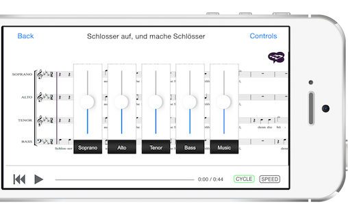 Notebildet er ulikt i de to kor-appene. Slik ser det ut i norske Choral Practice.