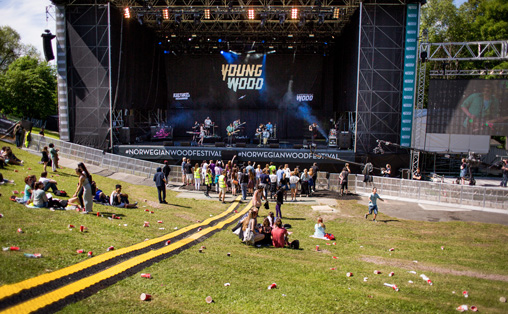 Ca 20 ungdommer har samlet seg foran scenen. Fra konserten til Team Me. Foto: André Løyning.