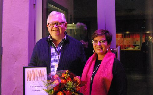 Marius Stenberg og styreleder i Norsk jazzforum, Ingrid Brattset Foto: Camilla Slaattun Brauer/Norsk jazzforum