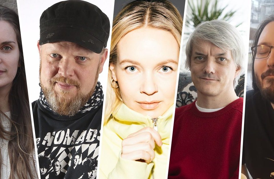 De nominerte til Årets Musikkjournalistikk 2019. Fra venstre: Mari Brenna Vollan, Egon Holstad, Christine Dancke, Audun Vinger, og Filip Roshauw