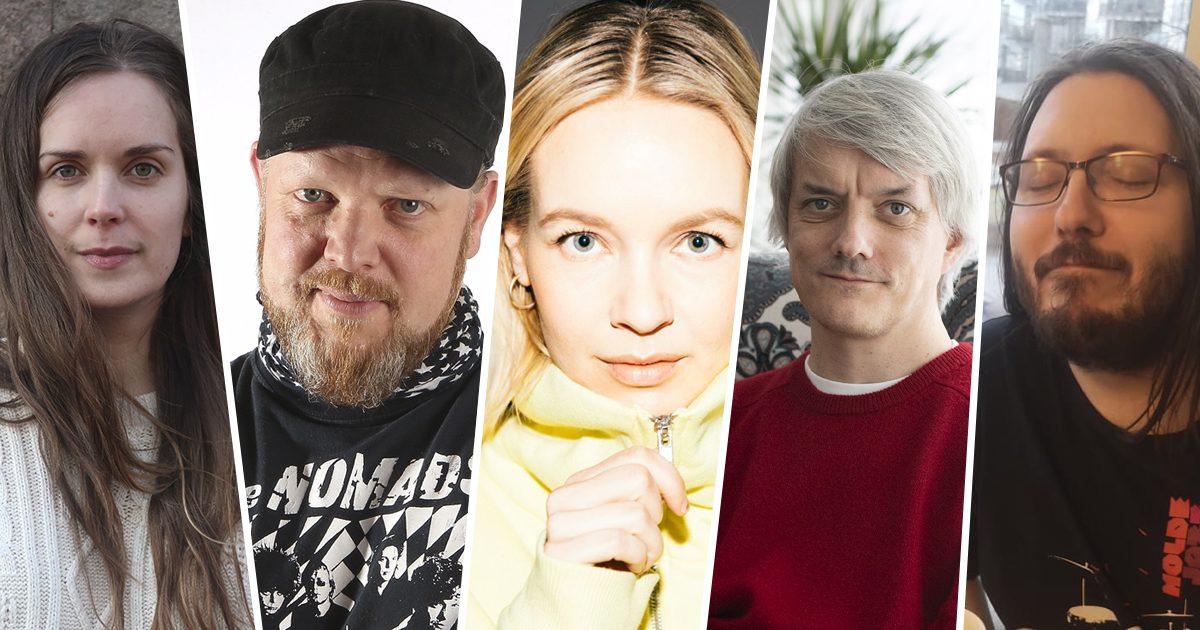 De nominerte til Årets Musikkjournalistikk 2019. Fra venstre: Mari Brenna Vollan, Egon Holstad, Christine Dancke, Audun Vinger, og Filip Roshauw