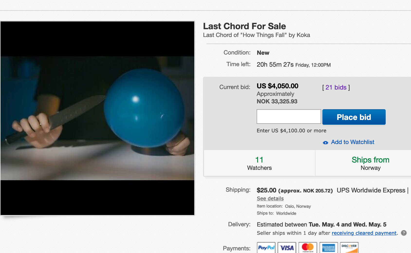 Skjermbilde fra ebay torsdag 29. april