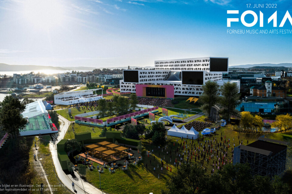 Illustrasjon over det planlagte festivalområdet ved Telenors hovedkontor, Fornebu