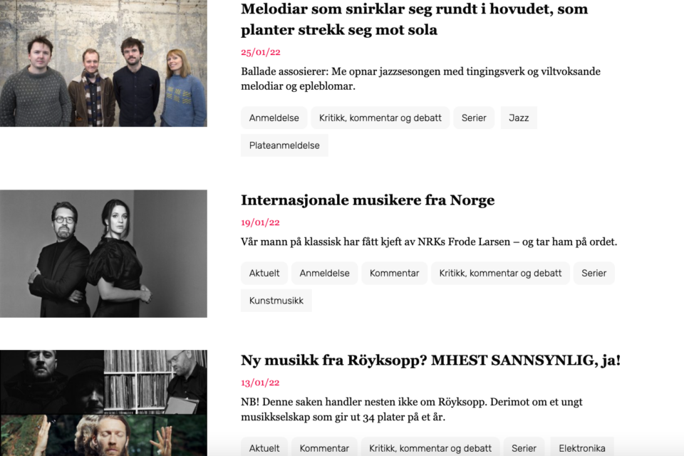 Skjermbilde Ballade assosierer, Ballade klassisk og Ballade elektronisk