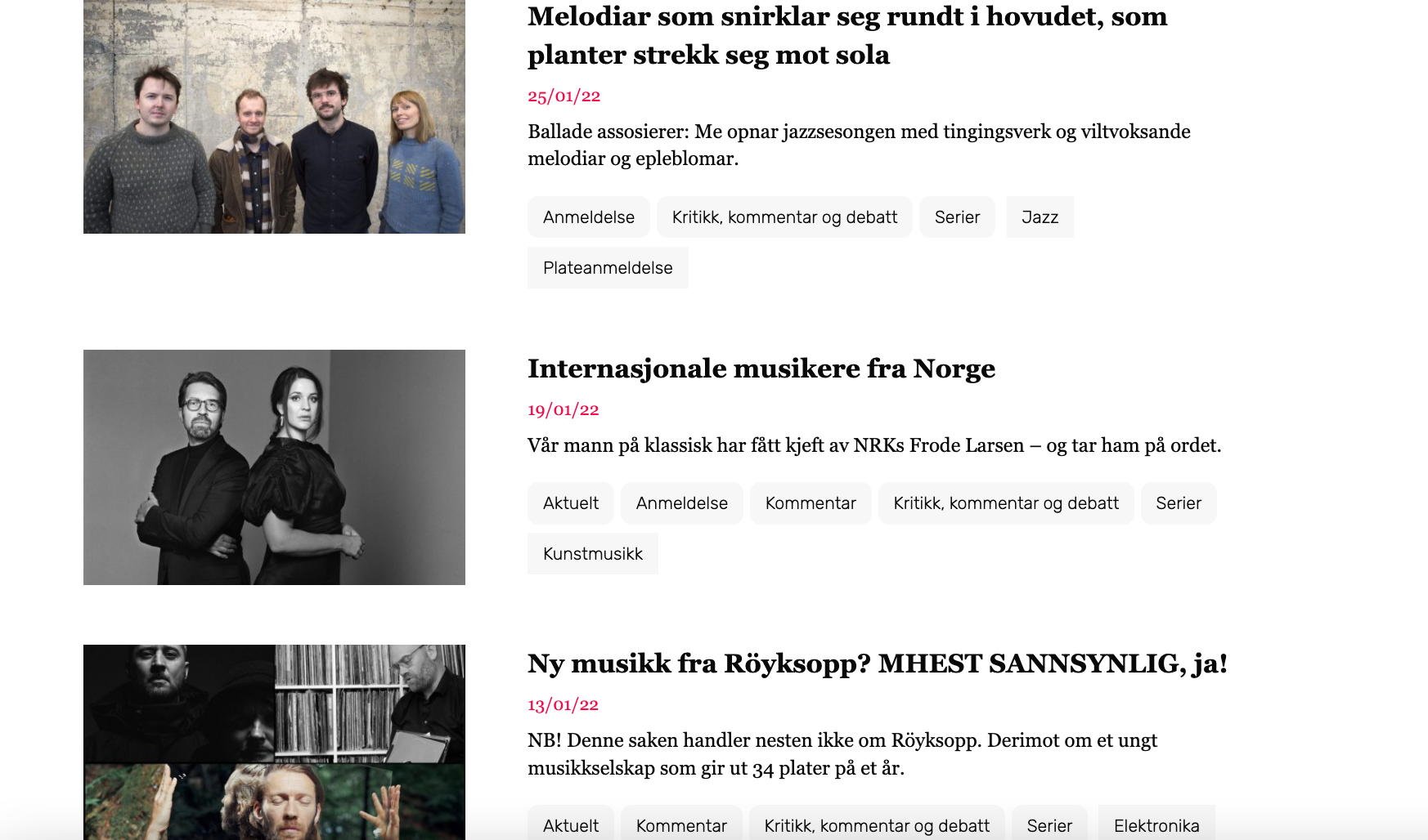 Skjermbilde Ballade assosierer, Ballade klassisk og Ballade elektronisk