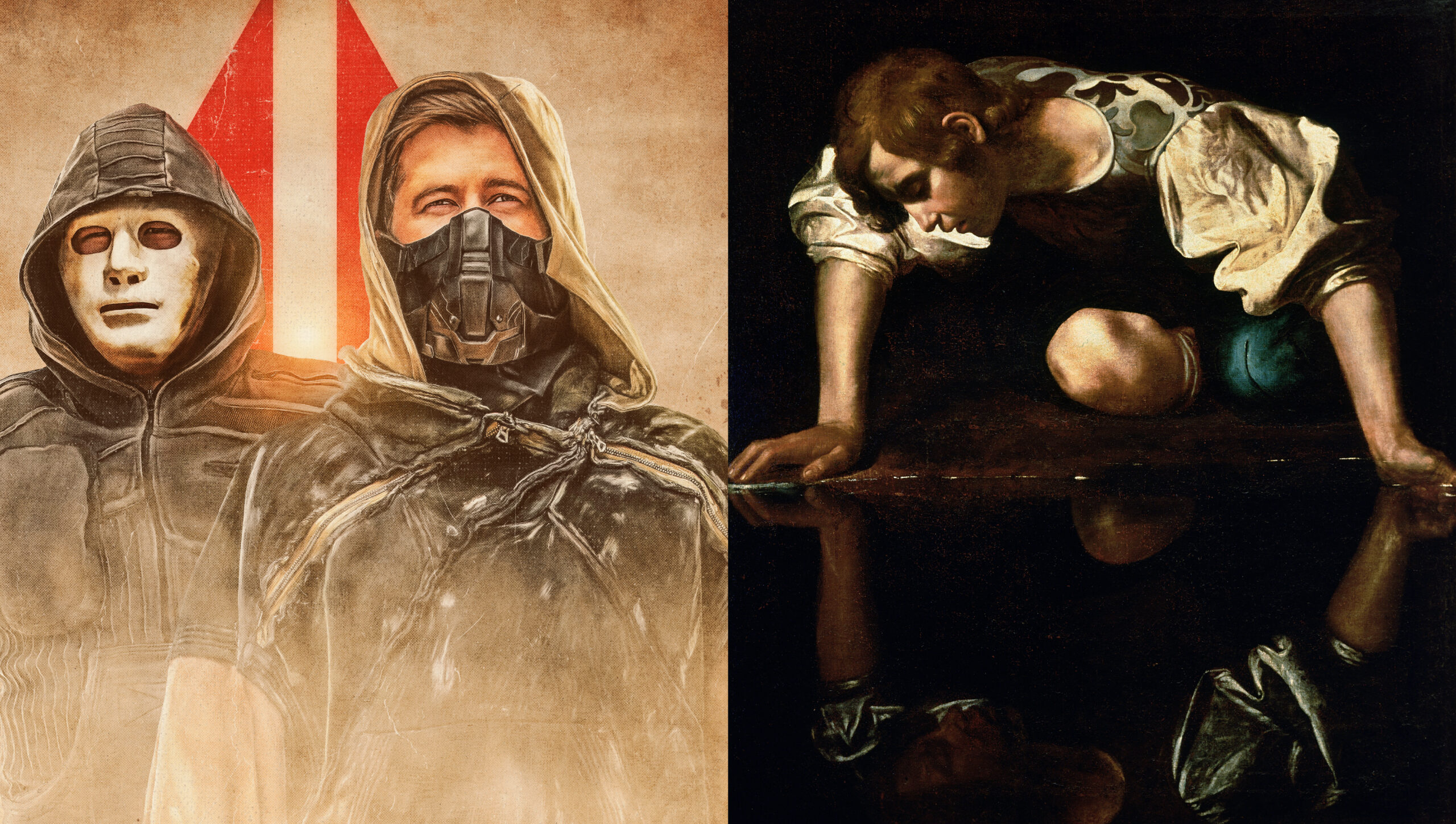 Norske Alan Walker (bak svart maske) og kasakhstanske Imanbek laget låt sammen og ble malt for låtomslaget. Narsissus lente seg for langt ned mot eget speilbilde og ble malt av Caravaggio.